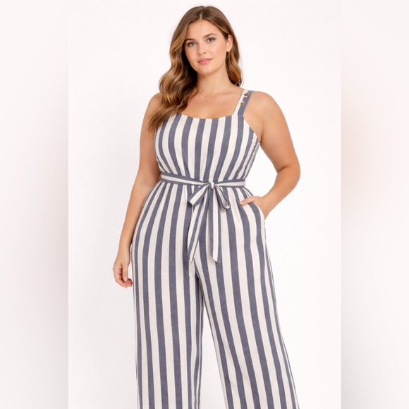 Birdwell Pants - Birdwell Beach Britches Everyday Overalls Jumpsuit Striped Blue White Sz XL USA